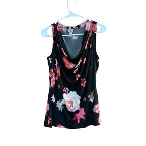 Worthington Floral Print Sleeveless Tank Top Black‎ Pink Women's Size L